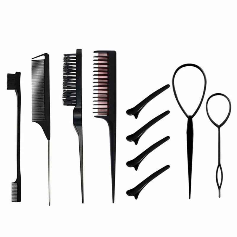 10Pcs Plastic Hair Styling Comb Set Edge Brush Rat Tail Combs Teasing Hair Brush New Hair Tail Tools Triple Teasing Comb