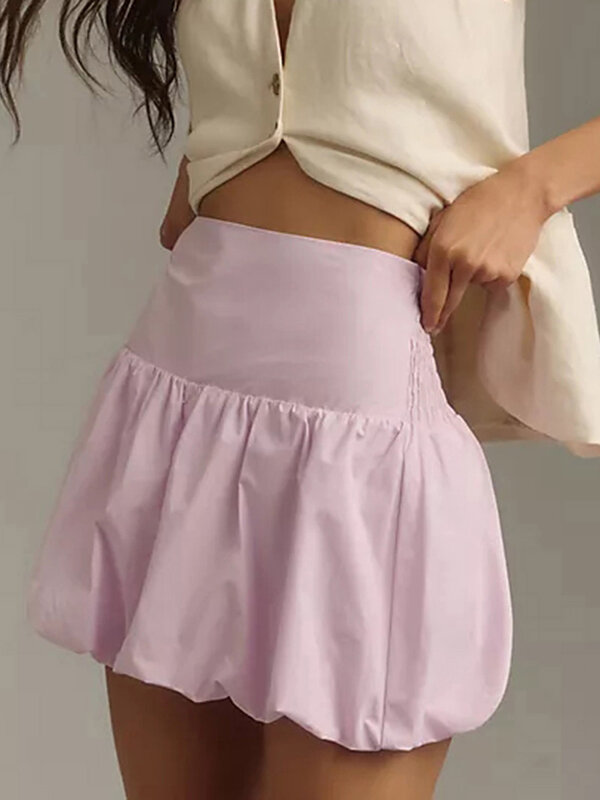 Korean Fashion Sweet Bubble Skirt Back Shirred Elastic Waist A-Line Puffball Skirt 90S Aesthetic E-Girl Skirts for Party Club