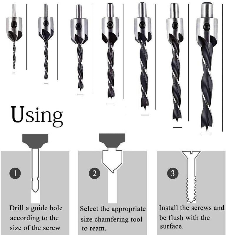 4-26-Pack Woodworking Chamfer Drilling Tools Drill Bits Set Wood Plug Cutter Three Pointed Countersink Drill Bits with L-wrench