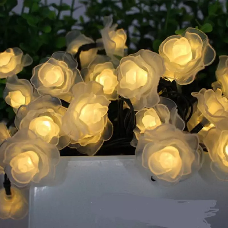 Guirnalda de luces LED con energía Solar, guirnalda de 12m, 30/50/100LED, flor rosa, decoración de San Valentín, boda y Navidad