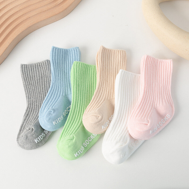 Носки до колен для маленьких девочек, хлопковые однотонные карамельных цветов, короткие носки для малышей, лето-осень