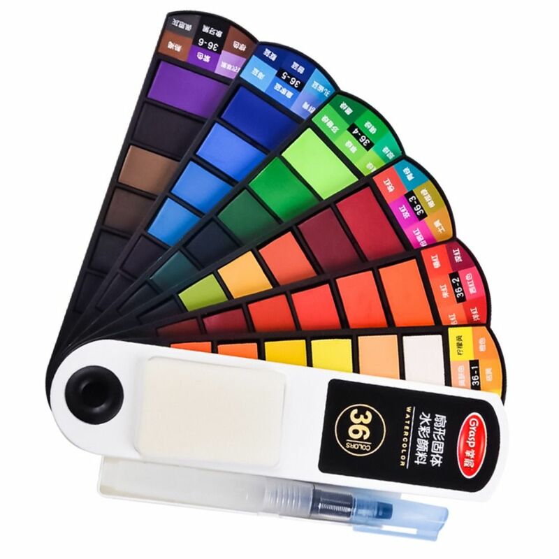 Folding Watercolor Paint Set 18/24/36/42 Colors with Water Brush Pen Painting Pigment Set Solid Watercolor Pigment School