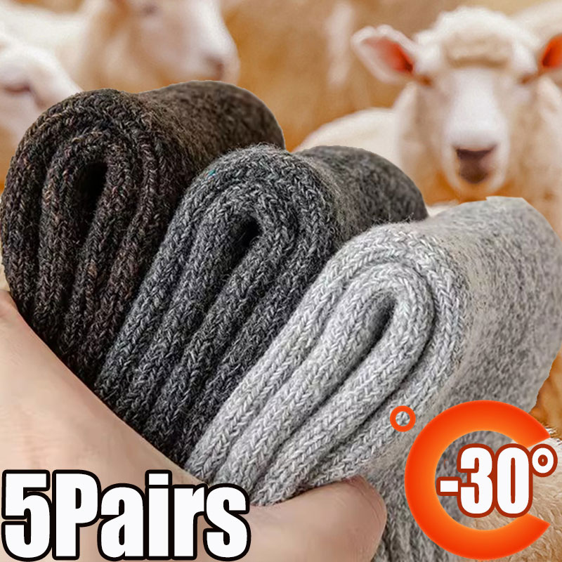 5 Paar Winter Warme Heren Sokken Wollen Dames Sokken Super Dikkere Stevige Sokken Merino Wollen Sokken Tegen Koude Sneeuw Badstof Sokken