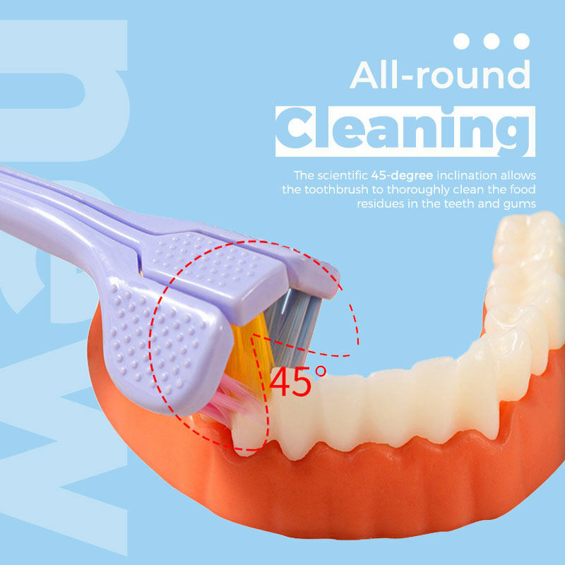 แปรงทำความสะอาดช่องปาก3D สำหรับเด็กแปรงสีฟันรูปตัวยูสามหัว360 ° ปลอดภัยสำหรับเด็ก