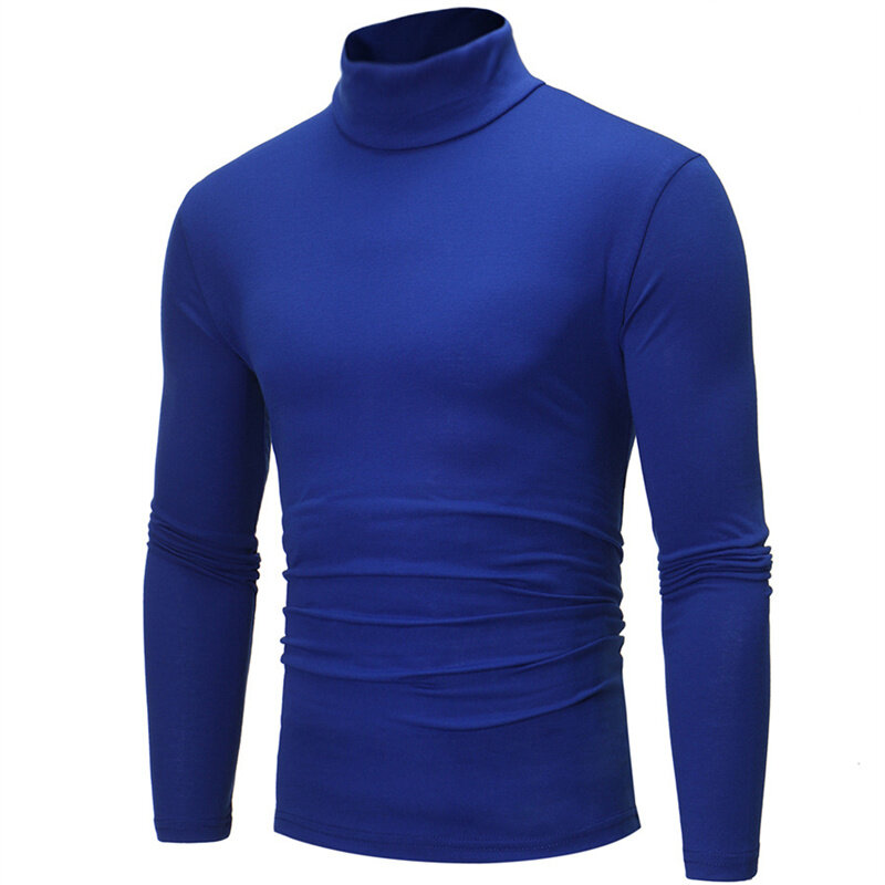 Gola alta para homens cor sólida fino elástico fino fino pulôver primavera outono roupa interior gola alta masculino tricô blusa base tshirt