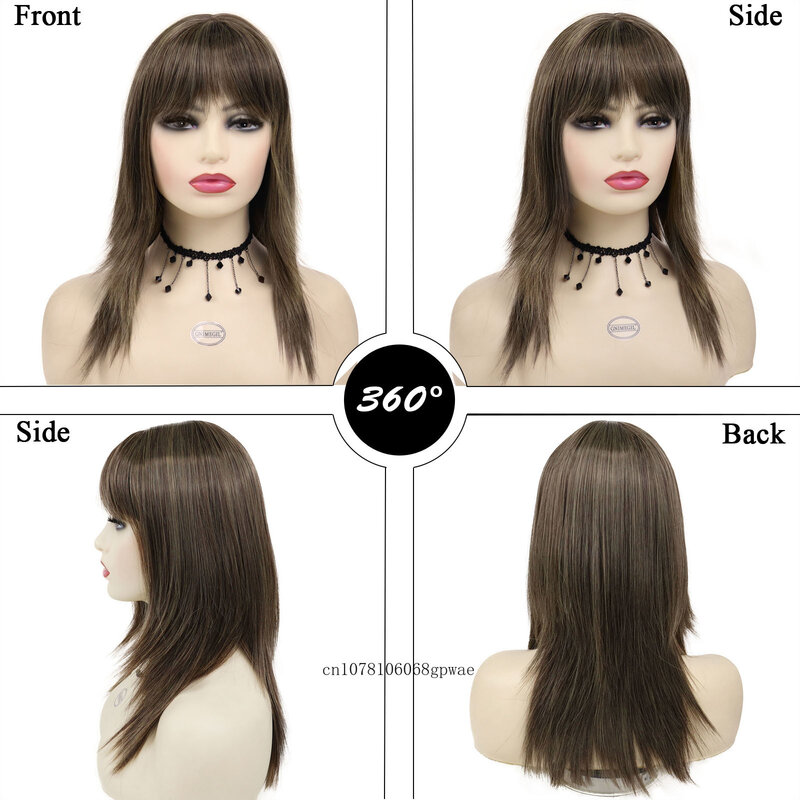 Classic Brown Straight Hairstyle Synthetic Wigs for Women Long Fancy Dress Party Daily Casual Wig with Bangs Adjustable Cap Size