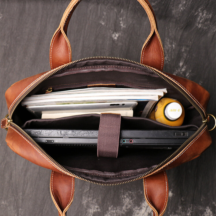 Retro men's business simple one-shoulder oblique span leather multi-function large capacity notebook briefcase