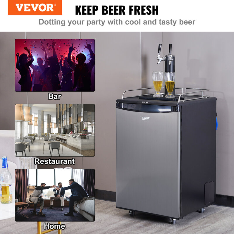 VEVOR-cerveja elétrica portátil Kegerator, Draft Beer Dispenser, Equipamento pressurizado, Dual Tap, Comercial, Casa, 163L