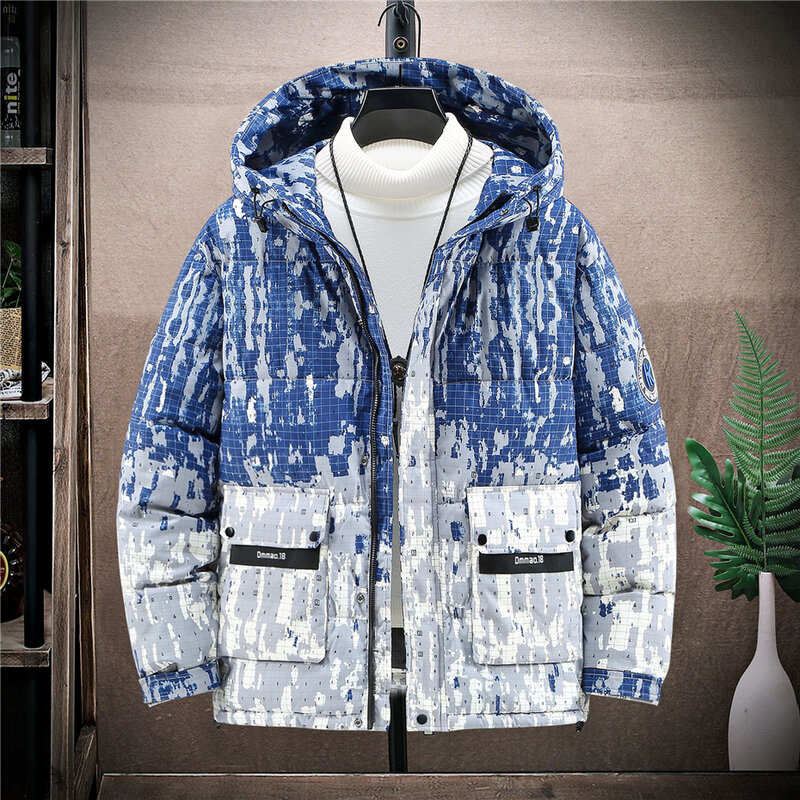 Gradient Parkas Men Winter Thick Jacket Plus Size 10XL Fashion Casual Cargo Jacket Coat Male Hooded Parkas Big Size 10XL