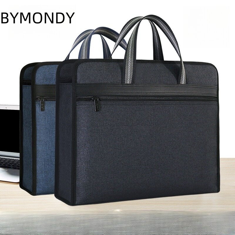 BYMONDY-Maleta vintage para documentos, bolsa casual para laptop, bolsas de escritório, sacos de livros, pastas, lona