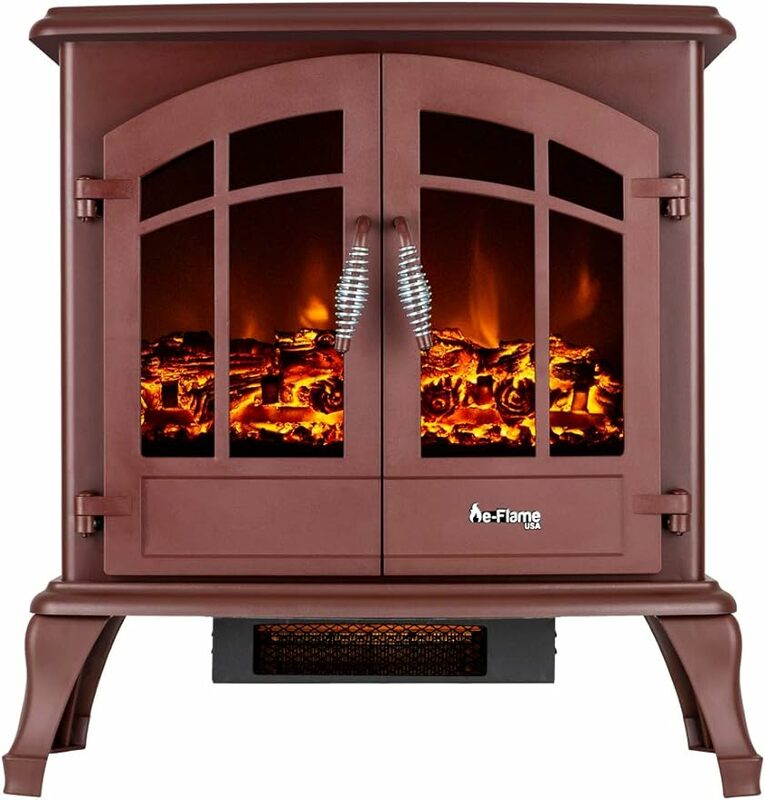 E-Flame-Freestanding  Fireplace, Stove Heater, Realistic 3-D Log, Fire Effect, Red, USA Jasper