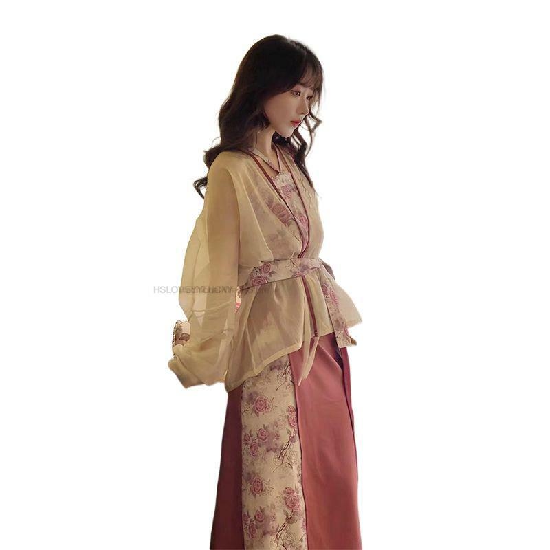 Vestido hanfu aprimorado estilo chinês para mulheres, trajes da dinastia Song, vestido casual para senhora vintage diário, quimono, novo