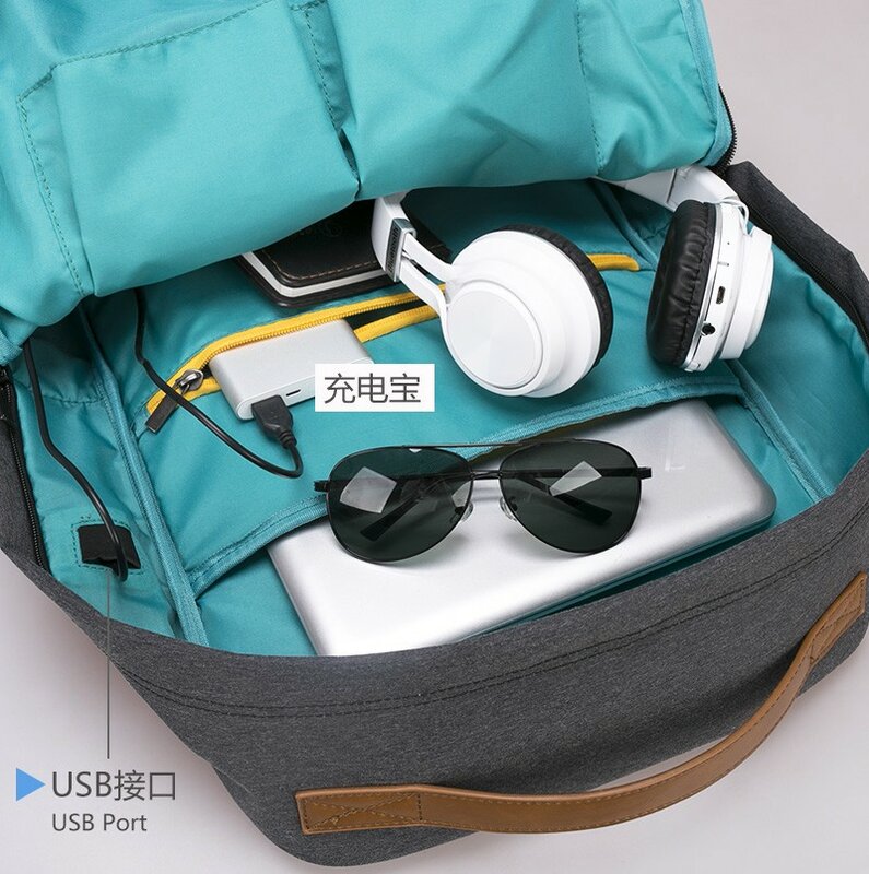남녀공용 배낭 폴리에스터 데이팩, 방수 내마모성 사무실 비즈니스 노트북 가방, USB 충전 포트, 여행 가방, 2024