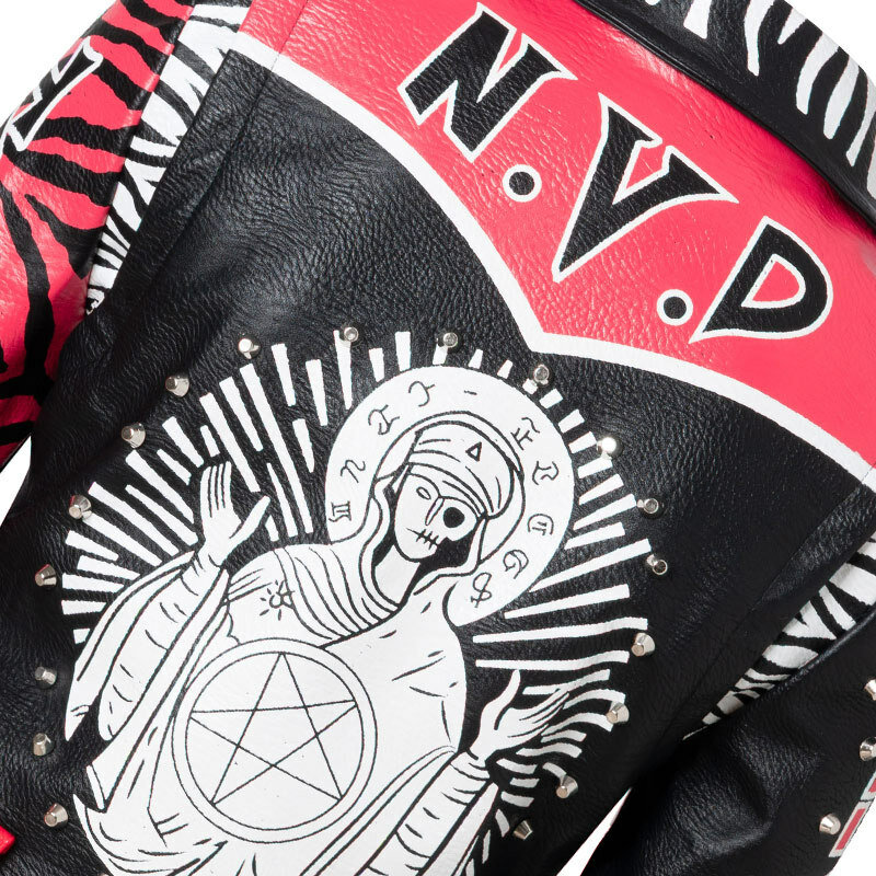 Chaqueta de cuero con remaches Punk para mujer, ropa de calle de cuero cosido, color negro y rojo, Primavera, 2024