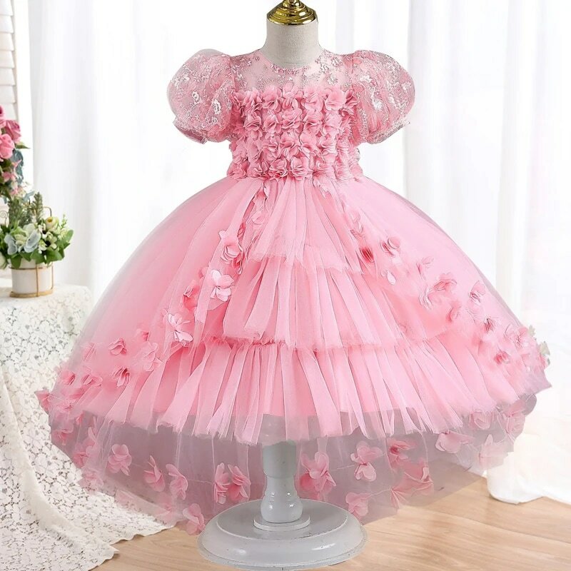 Платье принцессы для девочки, праздничное вечернее платье с сегментным хвостом для свадьбы, банкета, выпускного вечера, танцевальное платье