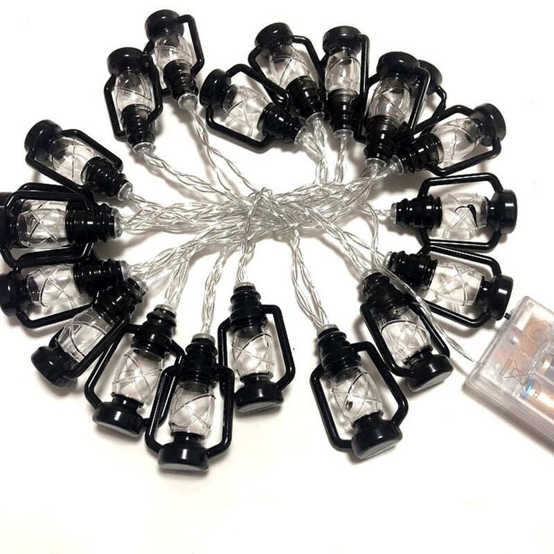 20 LED فانوس أسود سلسلة أضواء مصباح الكيروسين مصغرة لحديقة الفناء المنزل رمضان الزفاف حفلة عيد الميلاد السنة الجديدة الزينة