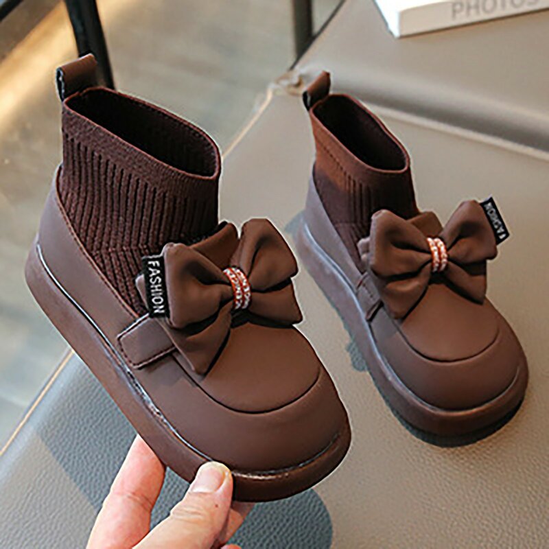 Snow Boots Girls Solid Simple Fashionable Bow Socks Boots New Elegant Versatile Soft Sole Little Kid And Big Kid