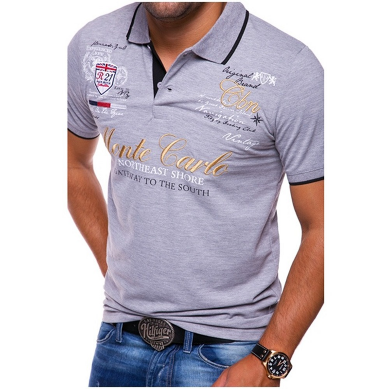 Polo de manga corta con estampado de letras para hombre, camiseta informal a prueba de contracción, a la moda