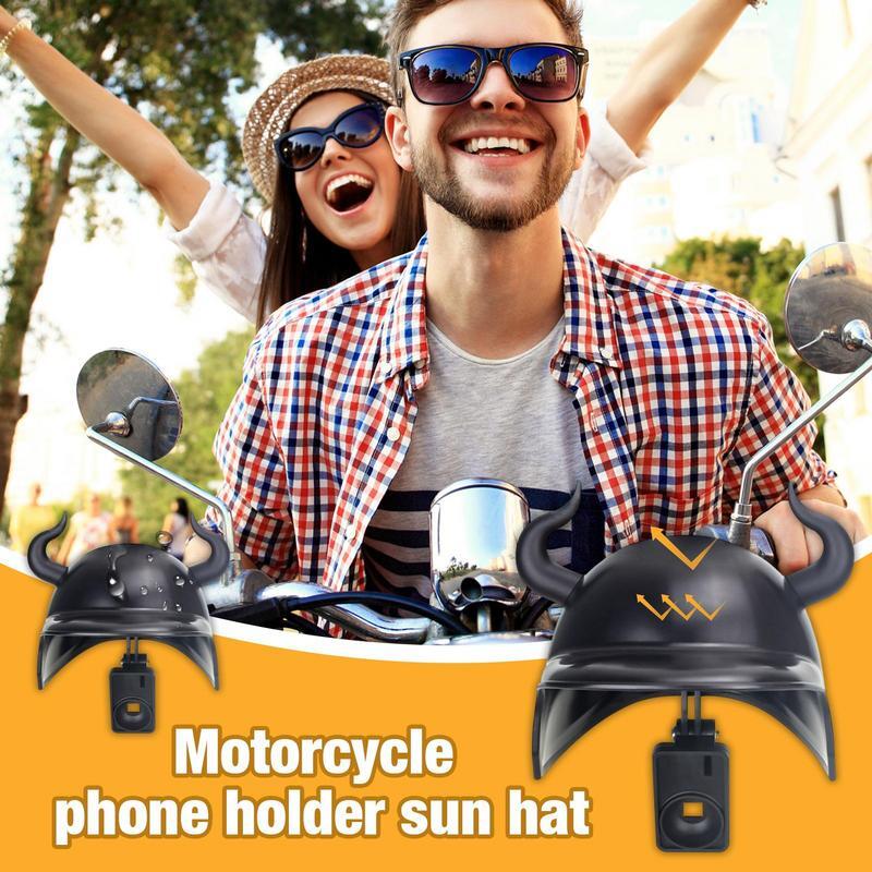 Zwarte Kleine Helm Cap Rider Motorfiets Mobiele Telefoon Houder En Elektrische Fiets Navigatie Telefoon Houder Waterdichte Zonnescherm Hoed
