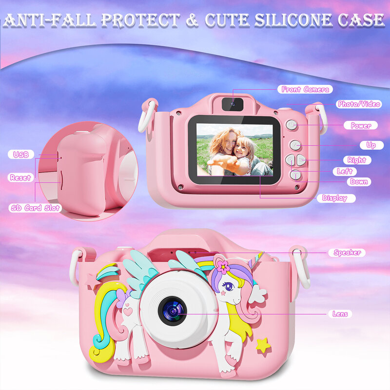 Minicámara Digital para niños y niñas, cámara con pantalla HD de 1080P, reproducción de música, juegos de 2 pulgadas, regalo de cumpleaños