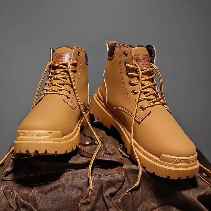 Yellow Boots Autumn New Trend Handsome British Style High Top Lace up Durable Outdoor Casual Men's Boots