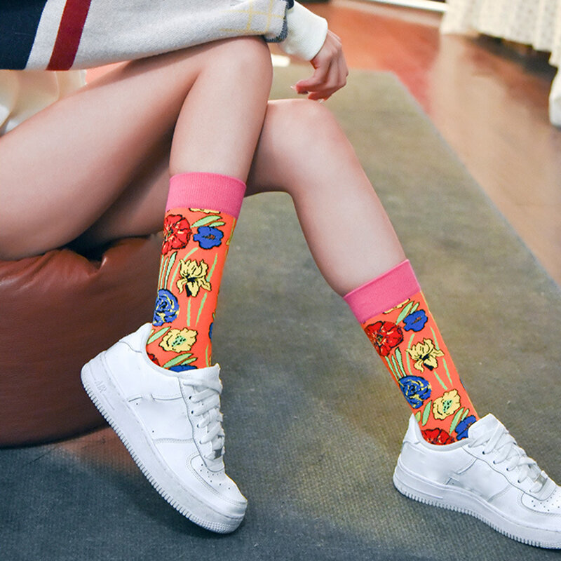 2023 Colorful Women's Cotton Crew Socks Funny striped flowers Animal Pattern Creative Ladies Novelty Socks For Gifts