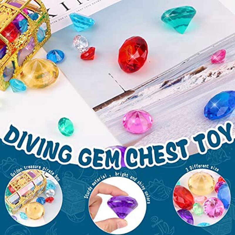 다채로운 다이아몬드 세트 포함 다이빙 보석 풀 장난감, 보물 상자, 수중 수영 장난감, 보석 해적 상자, 12 개