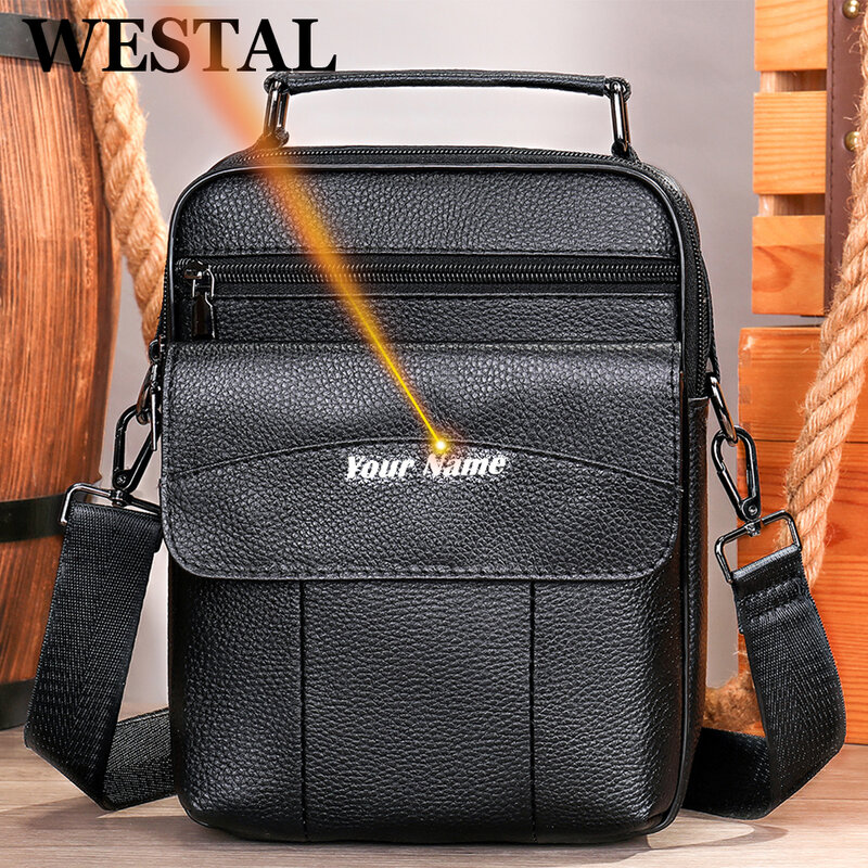 Westal กระเป๋าถือ Tali bahu สีดำลำลอง, กระเป๋าสะพายพาดลำตัวสำหรับผู้ชายแมสเซ็นเจอร์ใส่ iPad กระเป๋าหนังกระเป๋าสะพายของบุรุษสามี