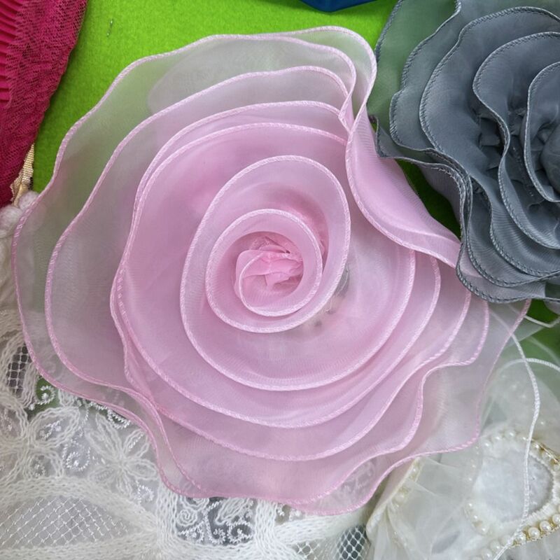 Patch de fleur de rose fait à la main, vêtements de mode, robe, décoration de cou, accessoires de broche, fleur de poitrine 3D, corsage organza, bricolage