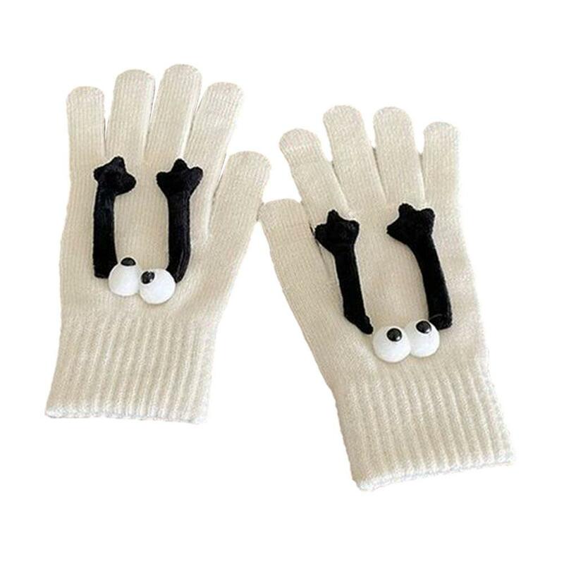 Gants magnétiques mains dans la main pour couple, mitaines simples, gros yeux de beurre, gants de conduite chauds, mignons, hiver, W5N0