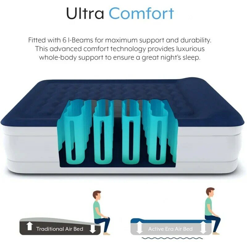 Active Era Luxury Queen, High Air Mattress with Built in Pump and Raised Pillow - Elevated Double, with Structured I-Beam Techno