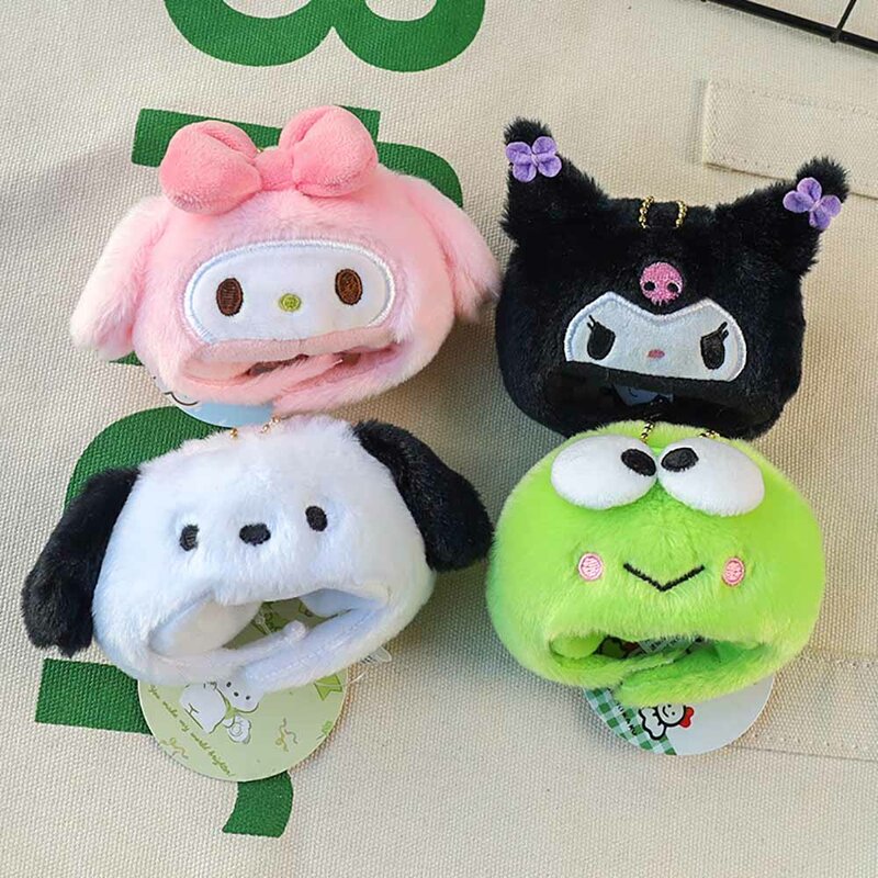 Cartoon Sanrio Plush Head Cover Pendant Kuromi Melody Kitty Purin Cinnamoroll Plush Keychains Backpack Ornaments Kids Girl Gift