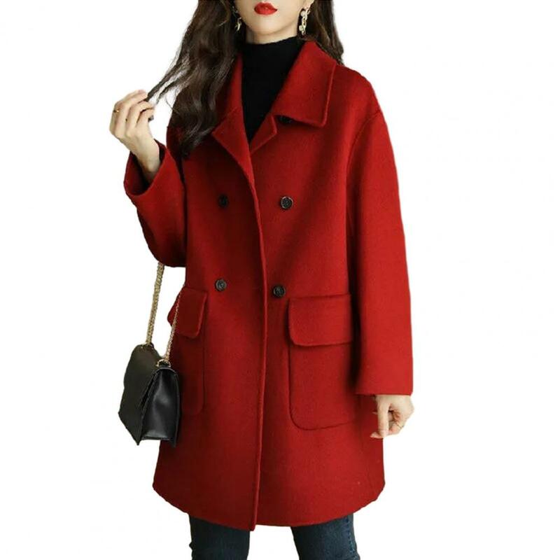 Manteau en laine mi-long pour femme, veste élégante, veste classique à double boutonnage, pardessus à patte