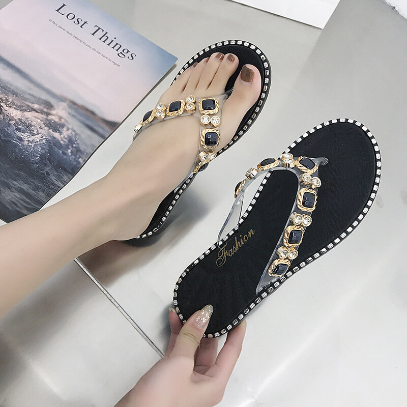 รองเท้าผู้หญิงฤดูใบไม้ผลิฤดูร้อน2023 Thong Sandal Jepit Teplek Rhinestone แฟชั่นเปิดนิ้วเท้าหรูหรารองเท้าแตะผู้หญิงนักออกแบบ