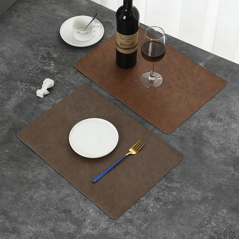 New Western Double Layered PU Leather Meal Mats Waterproof, Wear-resistant, Oil Resistant, Heat-Insulating Dining Table Mat