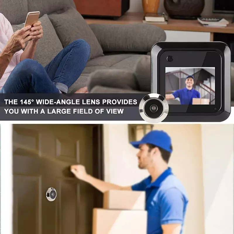 Камера для дверного глазка, дверной глазок, видеокамера для входной двери в квартире под углом 90 °, широкоугольный цифровой ЖК-дисплей 2,4 дюйма для дома