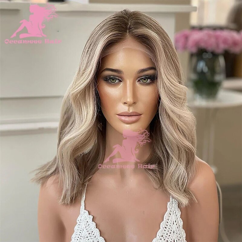 Lace Wig Human Hair Brown Ombre Highlight Ash Blonde Transparent Swiss 13x4 Lace Front Wigs Preplucked Full Lace Glueless Human