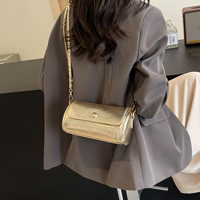 Piccole borse a tracolla in argento per le donne 2024 borsa a secchiello femminile stilista coreano catena da donna borse e portamonete in oro