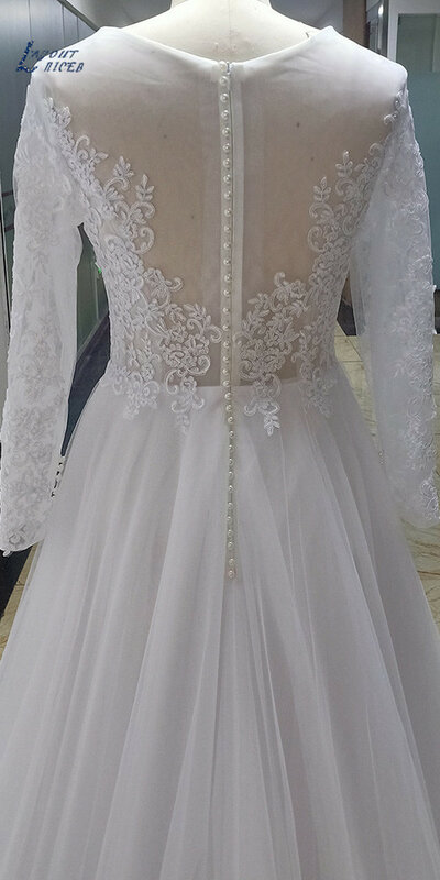 Boêmio vestidos de noiva manga longa uma linha ilusão apliques renda colher vestidos de noiva tule vestido de noiva
