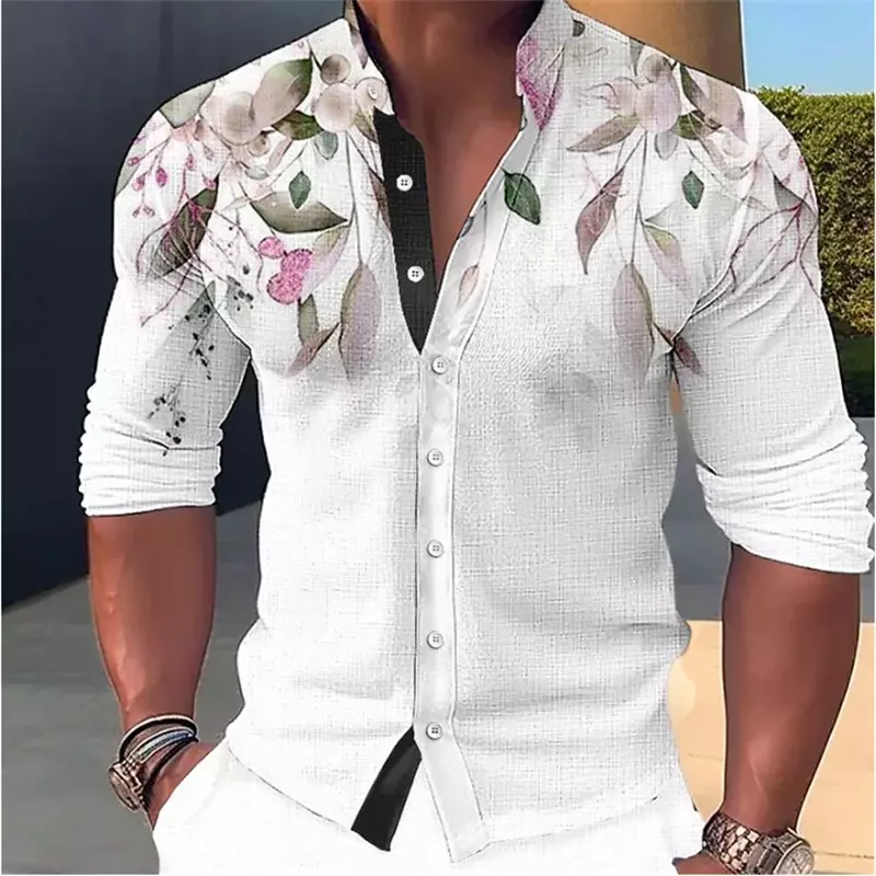 2023 męska sportowa eksponująca mięśnie koszula zapinana na guziki stójka w stylu Casual nowość na zewnątrz koszula hawajska uliczna dla mężczyzn Plus Size