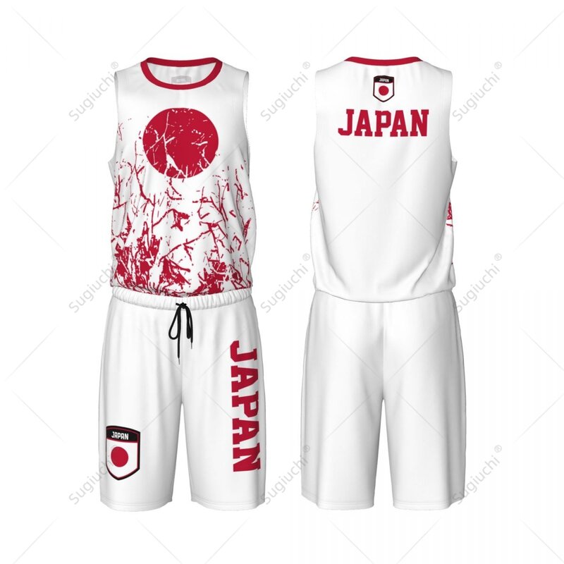 ชุด JERSEY Basket ลายธงชาติญี่ปุ่นของผู้ชายเสื้อและกางเกงเสื้อแขนกุดสั่งทำชื่อ Nunber Exclusive