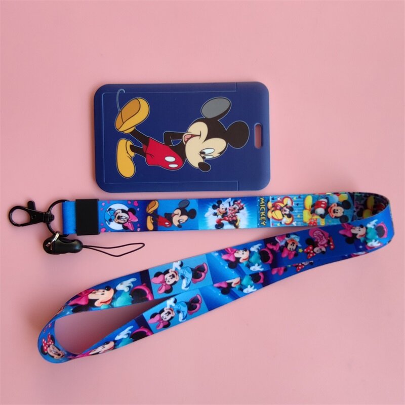 디즈니 미키 미니 마우스 소녀 슬라이딩 끈 ID 카드 홀더 배지 홀더 하드 플라스틱 카드 슬리브 작업자