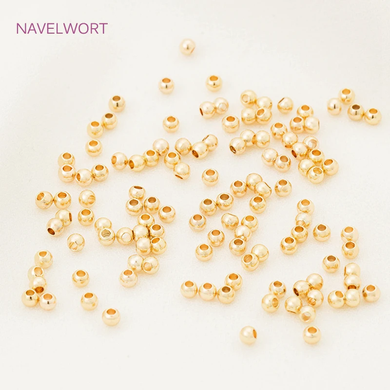 14K Gold Plated Brass Metal Seed Beads 2.5mm/3mm/4mm Round Smooth Spacer Beads For Bracelet Necklace DIY Jewelry Fittings