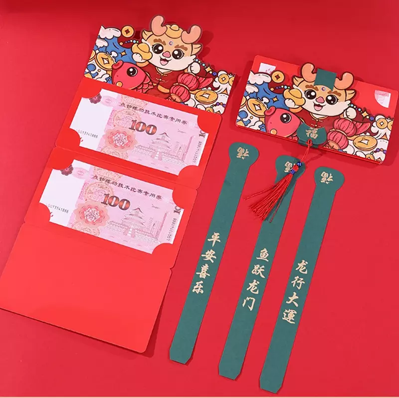 2024 Dragon Folding Stretching Red Packet with Slots Spring Festival Money Red Pockets New Year Supplies