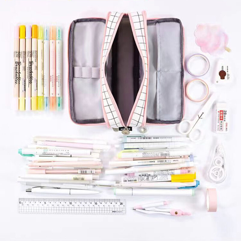 Estuche de lápices de gran capacidad para estudiantes, suministros escolares Kawaii, bolsa de almacenamiento de lápices, caja de bolígrafos grande, papelería
