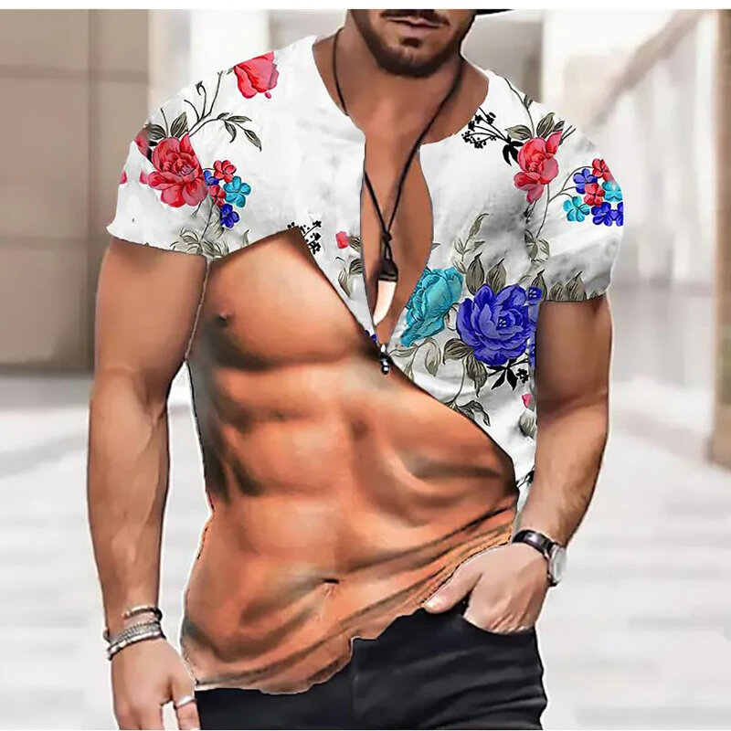 Camiseta musculosa de moda para hombre, camiseta divertida con estampado 3D, camiseta informal de cuello redondo, ropa de calle para gimnasio, ropa deportiva de gran tamaño, Tops