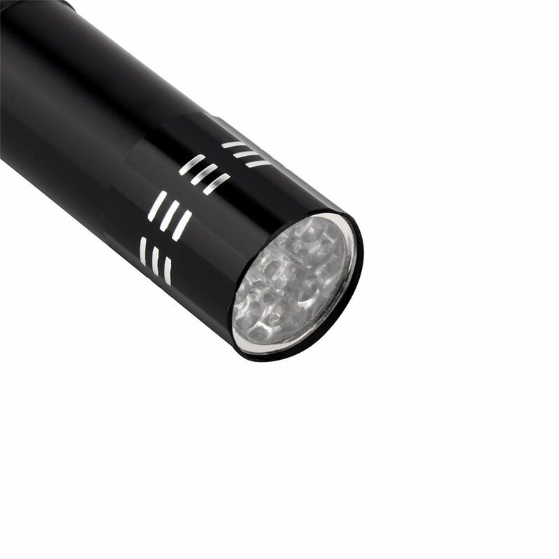 Mini lanterna led, uv, ultravioleta, alumínio, 9 led, luz, lâmpada v, 2017