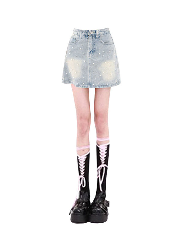 Y2k rok Mini biru modis temperamen canggih desain baru wanita rok Mini ramping model A-line rok musim panas tren Gyaru
