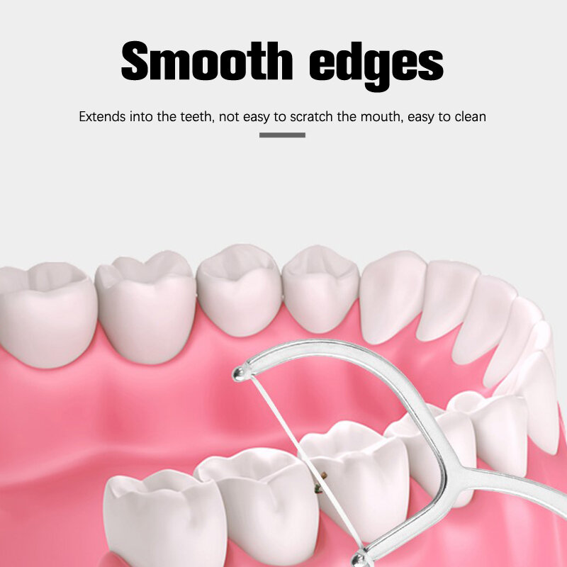 Set tusuk gigi Stainless Steel, Flossing gigi dapat digunakan kembali tusuk gigi portabel tangkai gigi benang pembersih gigi alat pembersih mulut