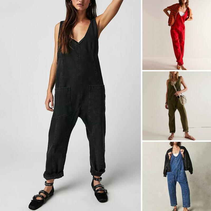 Women Denim Overalls Stylish Women's Denim Bib Overalls with Adjustable Straps Pockets Relaxed Fit Casual for Streetwear